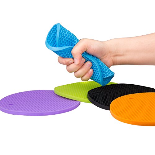 Silikon Topfuntersetzer / Pfannenschoner aus Silikon – ZWOOS Hitzebeständig Platzdeckchen Silikon Platzsets Untersetzer Teller (Topflappen Rund 5er Set) - 4