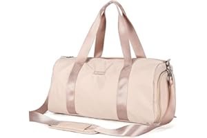 HYC00 Borsone Sportivo Borsa da Palestra Donna Uomo con Porta Scarpe e Tasca Bagnata, Borsone Palestra Borsone da Viaggio Donna Weekend Grande Borsa per Ospedale Parto Borsa Piscina Yoga,Beige Bianco