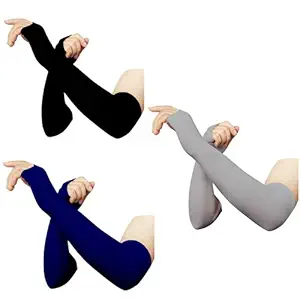 RRC Thumbhole Arm Sleeves - Black,Solid Grey and Navyblue (Pack of 3) Combo