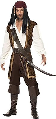 Smiffy's Smiffys Déguisement Homme, Pirate de haute mer, avec haut, pantacourt, baudrier, ceinture et foulard, Taille L, Couleur: Brun, 26224