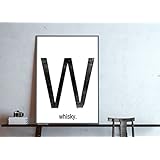 Typo Poster, Monogram Buchstabe w wie Whisky - individualisierbar mit Deinem Wunsch-Wort, schwarz-weiß