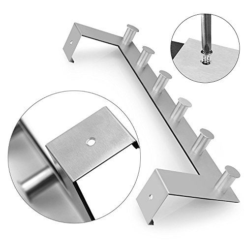 Türhaken, Ubegood Türgarderobe Türhaken Kleider haken Kleiderhaken Badezimmerhaken Edelstahl Garderobenhaken Wandhaken 6 Haken Für Badezimmer, Schlafzimmer(Max 4 cm Dicke) - 6