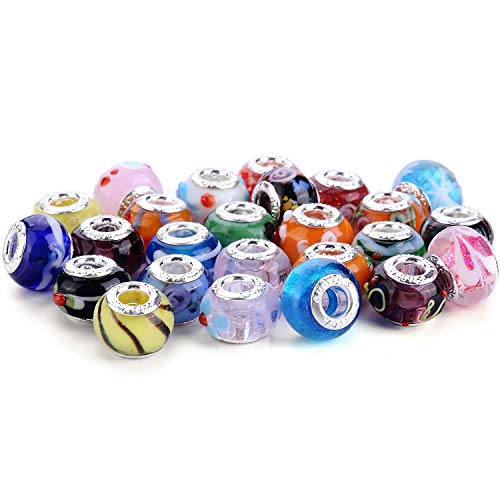 Set 50 Piezas Cuentas Redondas Cristal Murano en Diseños Variados por Kurtzy - Set Cuentas Pequeñas para Hacer Joyas, Collares y Brazaletes - Gran Variedad Cuentas Multicolor