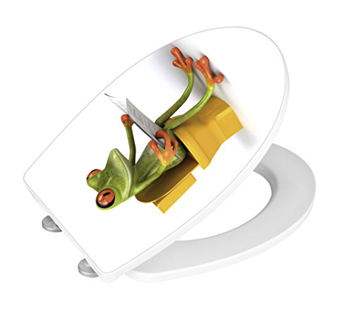 Wenko 21758100 WC-Sitz Hochglanz Acryl Frog News – Absenkautomatik, Fix-Clip Hygiene Befestigung, Kunststoff, mehrfarbig - 3
