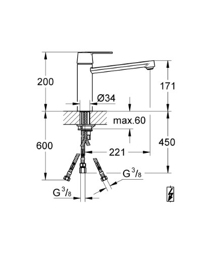 Grohe Get Spültischbatterie, mittelhoher Auslauf, schwenkbar, Niederdruck für offene Warmwasserbereiter, 30197000 - 2