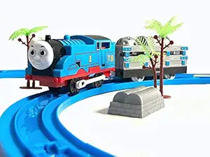 DIVUE Battery Operated Train Toys Track Set for Kids with Sound and Flashing Lights 3 4 5 6 Year Old Boys Girls(Blue Color)