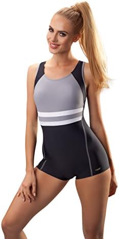 Ladies Scoop Neck Padded Swim Costume Fashion Stripes Print Swimsuit One Piece Boyleg Swimwear