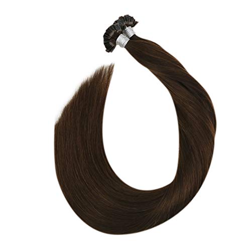 Ugeat 14 Pulgadas/35cm Flat Tip Extensiones de Cabello Humano Brasileno #4 Marron Oscuro Keratin Cabello Humano Extensiones 50g 1g/s
