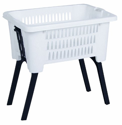 Mobiler Wäschekorb mit ausklappbaren Standfüßen - Farbe: weiß
