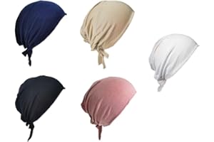 Kellegour 5 Pièces Bonnet Sous Hijab,Réglable Islamique Musulman,Bonnet de Hijab Musulman Islamique,Réglable sous écharpe Avec Fermeture à Attache pour Femmes(Blanc,Teint,Marine,Noir,Ros)
