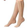 Anugrah Zip Socks Compression Socks with Zipper Supports Leg Knee Stockings Open Toe - (Beige) (L/XL)