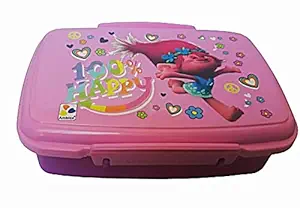 Khurana Plastic Happy School Lock and Fit Lunch Box with Inside Small Curry Containers for Kids (Multicolour, 500ml )