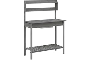 vidaXL Mesa para macetas con Fregadero Abeto Gris 147,5x44x139,5 cm, Mesa de plantación, Banco para macetas, Banco para macetas al Aire Libre
