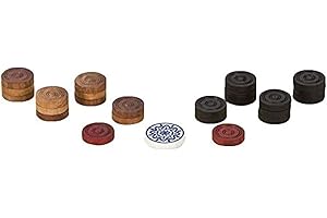 TUELIP Traditional Carrom Coins and Striker Set- 24 Wooden Pieces with 1 Striker Included- Corrom Coins for Kids and Adults