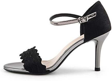 HUAHUA Mr Buckle with The Word Cow Anti-Plush Leather Case with Fine and High-Heeled Sandals Female