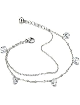 Zweireihige Edelstahl Damen-Fußkette Fußkettchen mit Zirkonia