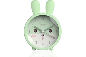 ROADTIME Réveil en forme d'animal mignon pour enfants, horloge sans tic-tac avec lapin/chat/cerf, réveil de bureau silencieux avec rétroéclairage (lapin, vert)