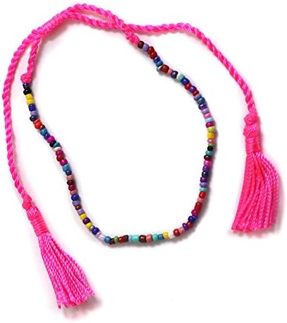 Multicoloured Beads and Hot Pink Cord Ladies Ankle Bracelet Anklet perfect for Beach Summer Festival Season AN5