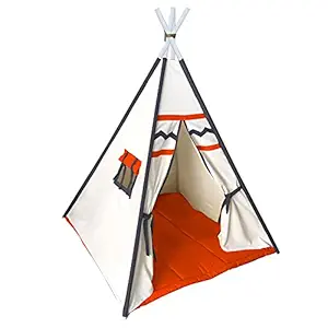 Play Tent for Kids Portable Foldable Flag House for Children Play Tents with Mat for Girl and Boy Playhouse Toys for Girls Or Child Indoor and Outdoor with Baby Pillow Orange-White