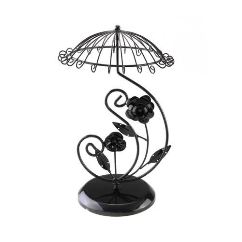 Black Metal Rose Umbrella Necklace Jewelry Display Stand Holder 13x8