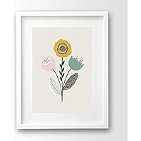 Kunstdruck ungerahmt, retro Blumen Illustration, mid century pastellfarben