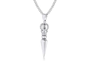 YAHOYA Hommes Collier Pendentif en Acier Inoxydable Bouddhisme tibétain Vajrayana Bouddhiste Vajra Dorje Dague Amulette Protection