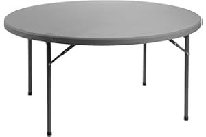 Solycarpa Mesa Redonda Grande Ø 180 cm con Patas Plegables Auxiliar de PVC de Exterior Ideal para Jardín, Comedor, Camping, Terraza, Cocina, Picnic, Catering, Restaurante y Hostelería.