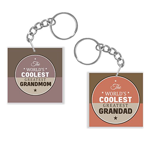 YaYa cafe Grandparents Special Gift, Worlds Coolest Grandma Grandad Couple Keychain Keyring Set of 2 | Birthday Anniversary Gifts