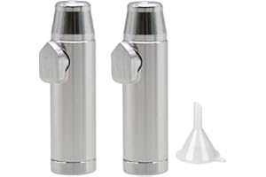 DXUANTING 2 Pack Sniff Bottle Metal Snuff Bullet Snuff Bullet Snorter Portable Spice Powder Container Snorter Snuffer Collectors With a Mini Funnel（Black） (Silver)