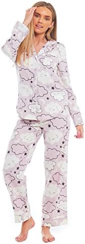 100% Brushed Cotton Pyjamas Ladies Womens Buttoned Collar Winter PJS Pink Cloud Check Red Penguin Size UK 6 8 10 12 14 16 18 20 22