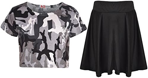 Kids Girls Comic Graffiti Scribble Leopard Floss #Dab #Selfie #No Filter #Love NYC Paris New York 76 Epic OMG Printed Fashion Crop Top & Stylish Black Skater Skirt Set 7-13 Years
