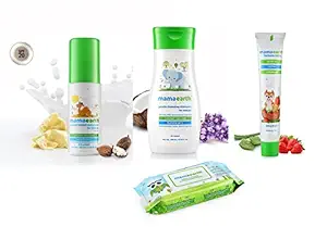 Mamaearth 100 Percent Natural Berry Blast Kids Toothpaste 50g with Baby Shampoo 200ml with Baby Suncream 100ml with Baby Wipes 72pcs (1Pkt)
