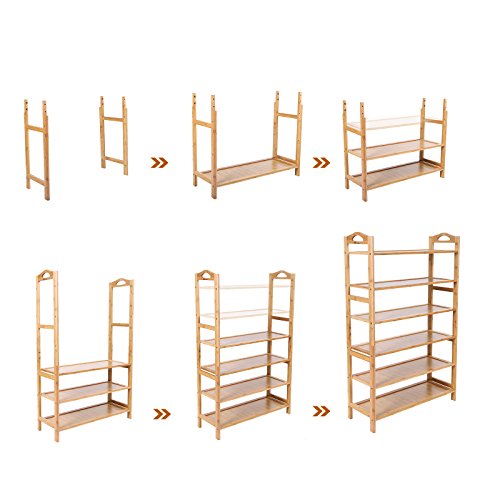Songmics Schuhregal Schrank Holzregale Bambus Regal Bücherregal für 20 Paar Schuhe/Stiefel 6 Etagen für Wohnzimmer, Diele, Flur oder Keller 108 x 67.5 x 25.8 cm LBS96N - 7