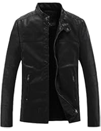 Clásico Chaqueta Cazadora Imitación De PU Piel Manga Larga Chaquetas De Moto Para Hombre