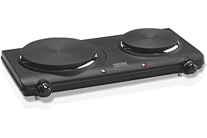 HAEGER DOUBLE DISC - Placa Eléctrica con 2250W de potencia, 165mm y 130mm de diámetro, sistema de seguridad con fusible termal, temperatura de la calefacción ajustable con 5 niveles