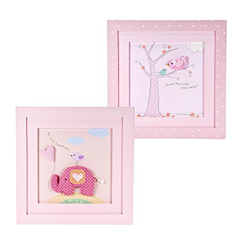 Set of Two Designs Handcrafted Pink Framed Pictures for Baby Girl Nursery Decoration