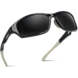 Occffy Hombre Gafas de Sol Deportivas polarizadas para béisbol, Atletismo, Ciclismo, Pesca, Golf Tr90 (Marco Negro con Lente Negra)