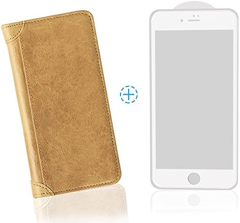 iPhone 7 Plus Leather Case -TOPVISION Slim Leather Stand Case/Cover Brown with iPhone 7 Plus 3D 0.3MM Curved Edge Glass Film IP7P-LC-KHAKI