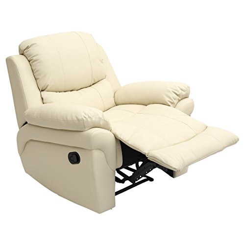 MADISON LEATHER RECLINER ARMCHAIR SOFA HOME LOUNGE CHAIR RECLINING GAMING (Cream)
