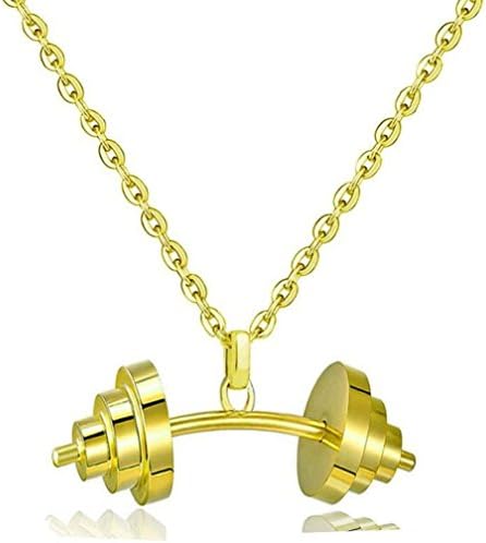 TINGTING Barbell Pendant Necklace Titanium Steel Men's Pendant Ornament Souvenir Necklace,Gold