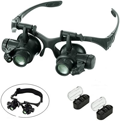 10 15 20 25 X LED Jeweler Watch Repair Magnifier Magnifying Double Eye Glasses Loupe Lens 4 in 1