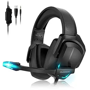 Wired Gaming Headset for PS4, PS5, PC, Nintendo Switch, Laptop, H6 Headset with 7.1 Surround Sound, Over Ear Pro Headphones with Noise Canceling Mic & LED Light, Bass Surround (Black)