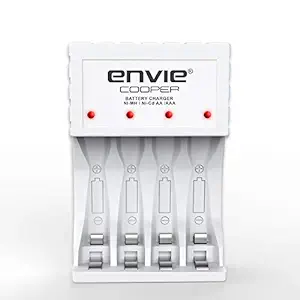 ENVIE (ECR-20 MC) Charger ECR 20 MC | For AA & AAA Ni-mh Rechargeable Batteries | With LED Indicator | 600MA output current | Compatible with Power Banks | Car Charger | Laptop | Travel Adapter (White)