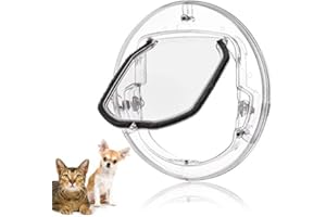 FDIT Gattaiola per vetro Porta Basculante per Gatti e Cani Grande Porta Gattaiola per vetro con 4 possibilità di bloccaggio (Rotonda Trasparente)