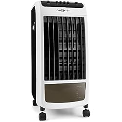 OneConcept CarribeanBlue Fresh White Edition - Rafraîchisseur d'air, 3 en 1, Ventilateur 3 Vitesses, Réservoir d'eau de 4L, Faible consommation, Jusqu'à 400m³, Blanc-Noir