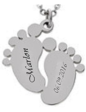 ID Anhänger Baby-Füße + Kette + Gravur nach Wunsch Edelsathl in 3 Farben NEU