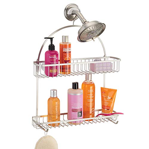 mDesign Hanging Shower Caddy – Organiser Set with Shower Shelves and Hooks – Hanging Shower Baskets for Storing Shampoo, Soap, Razors and More – Graphite