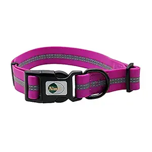 NIMBLE Dog Collar Waterproof Pet Collars Anti-Odor Durable Adjustable PVC & Polyester Soft with Reflective Cloth Stripe Basic Dog Collars S/M/L Sizes (Large (15.35?-24.8?inches), Rose Purple)