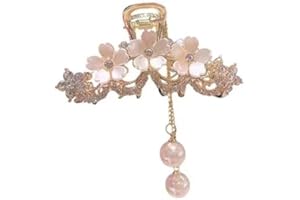 GAOBAOZHU Camellia Hair Clip Tassel Hair Clip Shark Clip Medium Rhinestone Pearl Hair Clip Elegant Camellia Barrettes Strong Hold Clamps Non Slip Cute Crystal Catch Clip Accessories for Thick or Thin Hair
