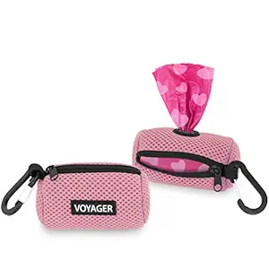 Best Pet Supplies Dog Poop Bag Holder Leash Attachment, Color, Reusable Mesh Dispenser Pouch for Travel, Walking, Park, and Outdoor Use, Soft and Durable with Clip-On - Pink, Pack of 2